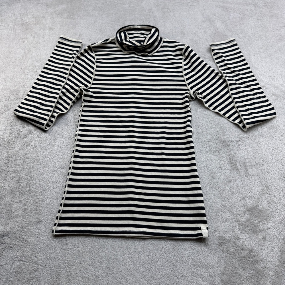 We The Free Turtleneck Women's S Black Striped Ribbed Mock Neck Top Preppy Chic